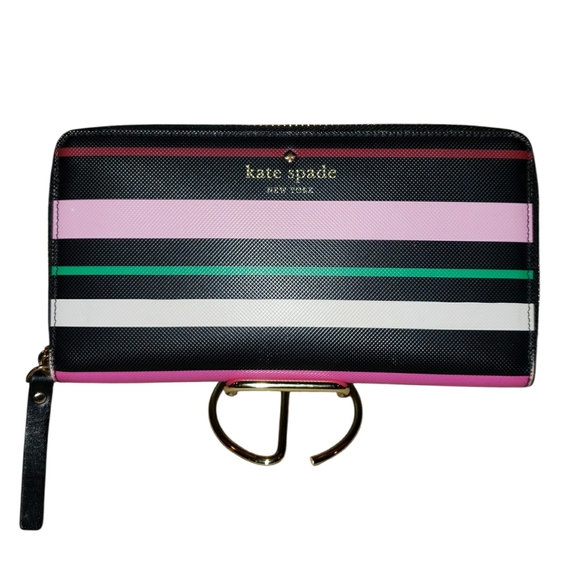 kate spade Handbags - Kate Spade Black Pink Green White Harding Street Striped Zip-Around Wallet EUC